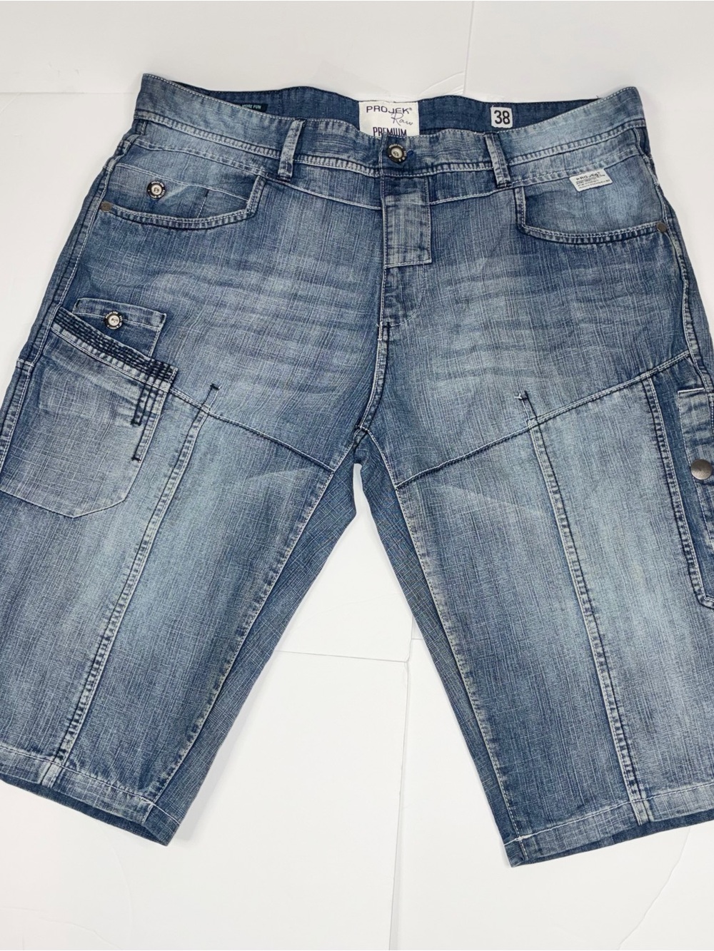 Projek Raw Men Premium Denim Cargo Bermuda Shorts Size 38